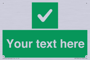 Custom green background, green square with tick sign